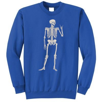 Rocker Skull Skeleton Hand Rock On Costume Funny Halloween Great Gift Tall Sweatshirt