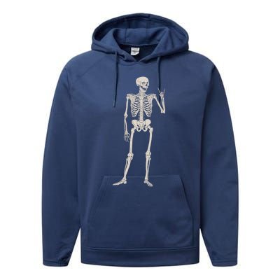 Rocker Skull Skeleton Hand Rock On Costume Funny Halloween Great Gift Performance Fleece Hoodie