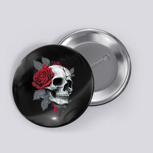 Rose Skeleton Skull Hand Red Flower Rose Button