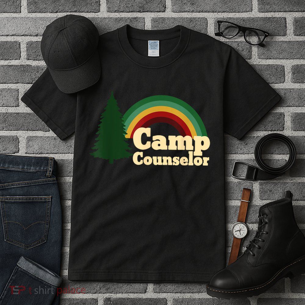 Retro Summer Staff Rainbow Camp Counselor Pine Tree Gift Tall T-Shirt