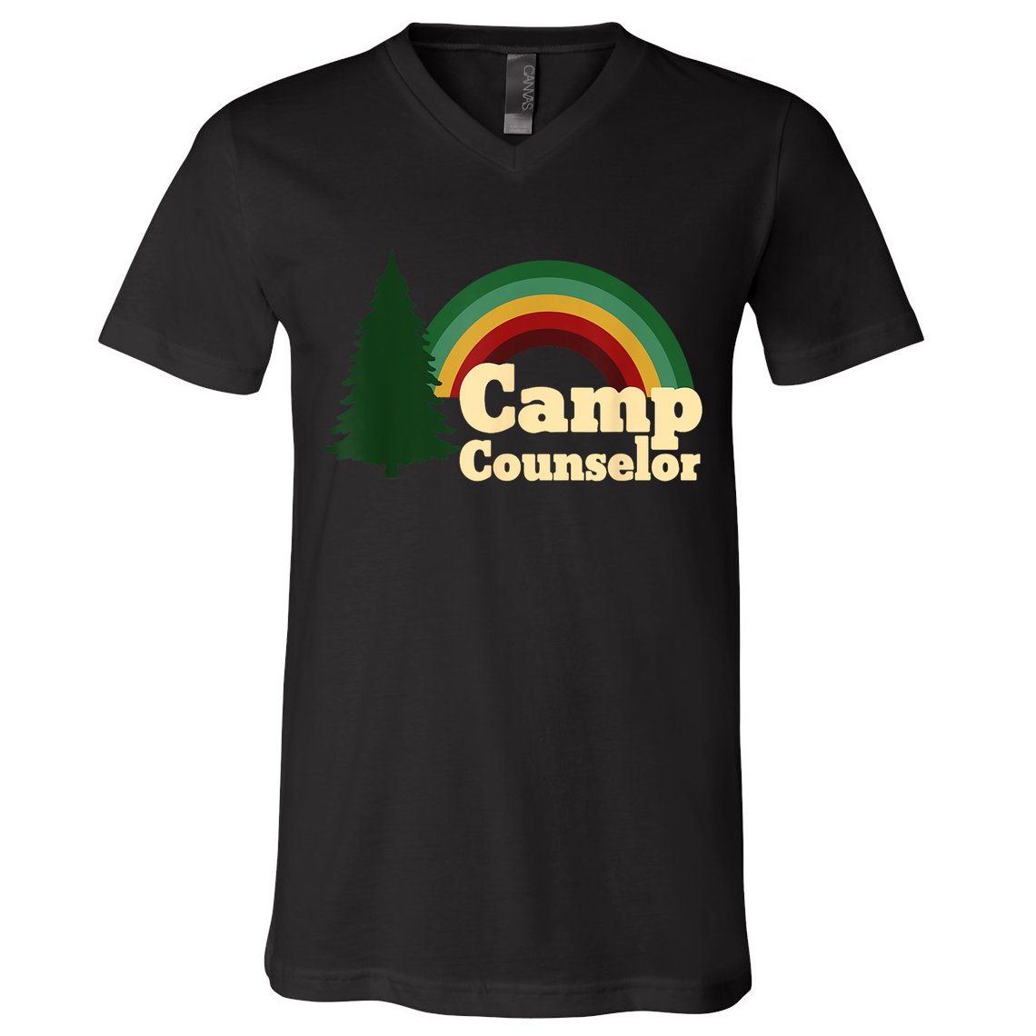Retro Summer Staff Rainbow Camp Counselor Pine Tree Gift V-Neck T-Shirt
