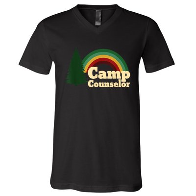 Retro Summer Staff Rainbow Camp Counselor Pine Tree Gift V-Neck T-Shirt