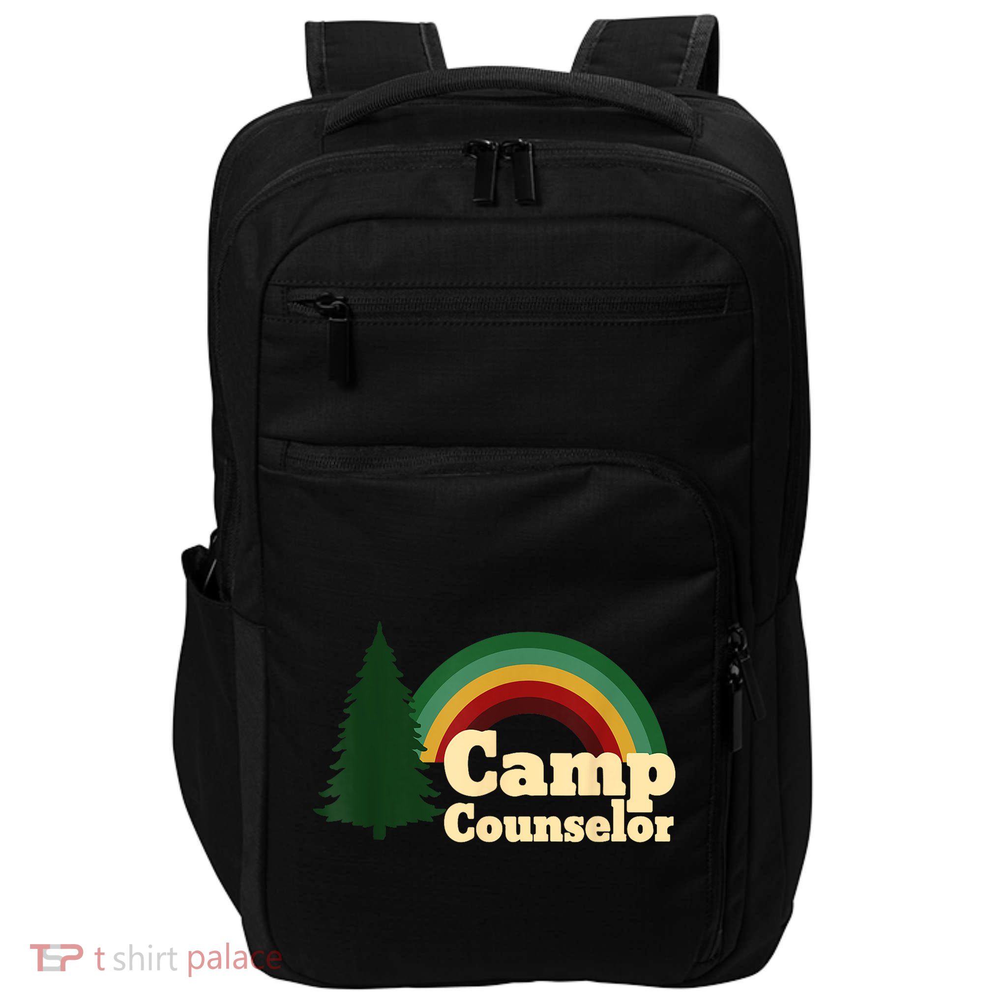 Retro Summer Staff Rainbow Camp Counselor Pine Tree Gift Impact Tech Backpack