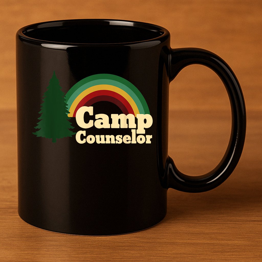 Retro Summer Staff Rainbow Camp Counselor Pine Tree Gift 11oz C Handle Ceramic Mug