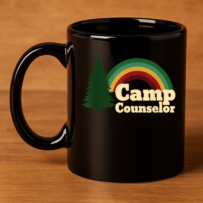 Retro Summer Staff Rainbow Camp Counselor Pine Tree Gift 11oz C Handle Ceramic Mug