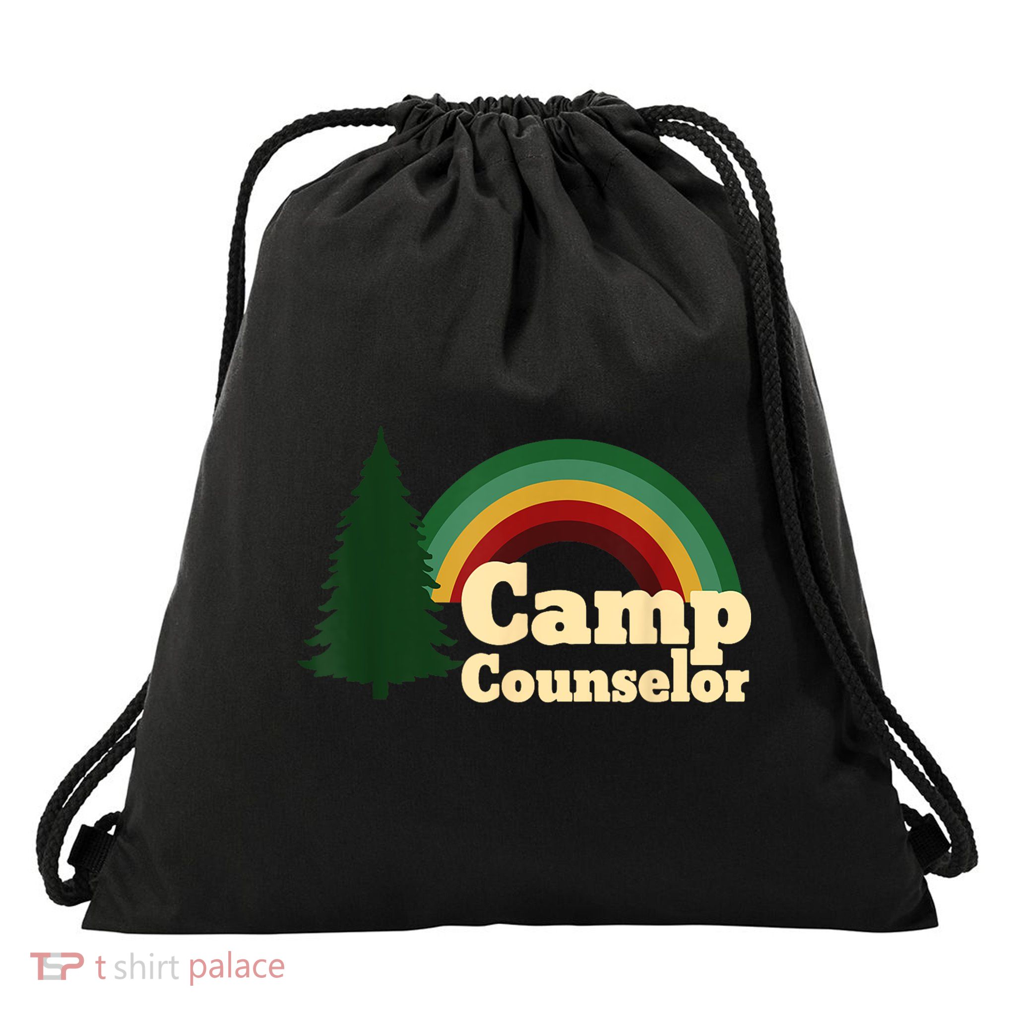 Retro Summer Staff Rainbow Camp Counselor Pine Tree Gift Drawstring Bag