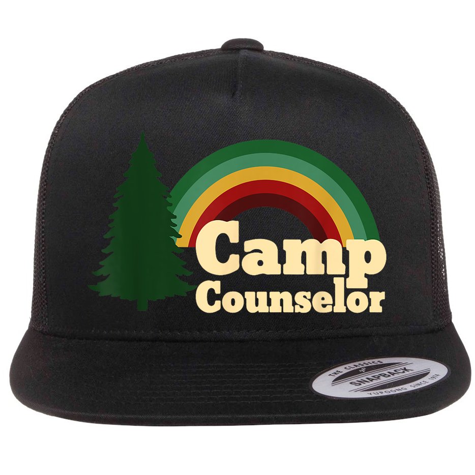 Retro Summer Staff Rainbow Camp Counselor Pine Tree Gift Flat Bill Trucker Hat