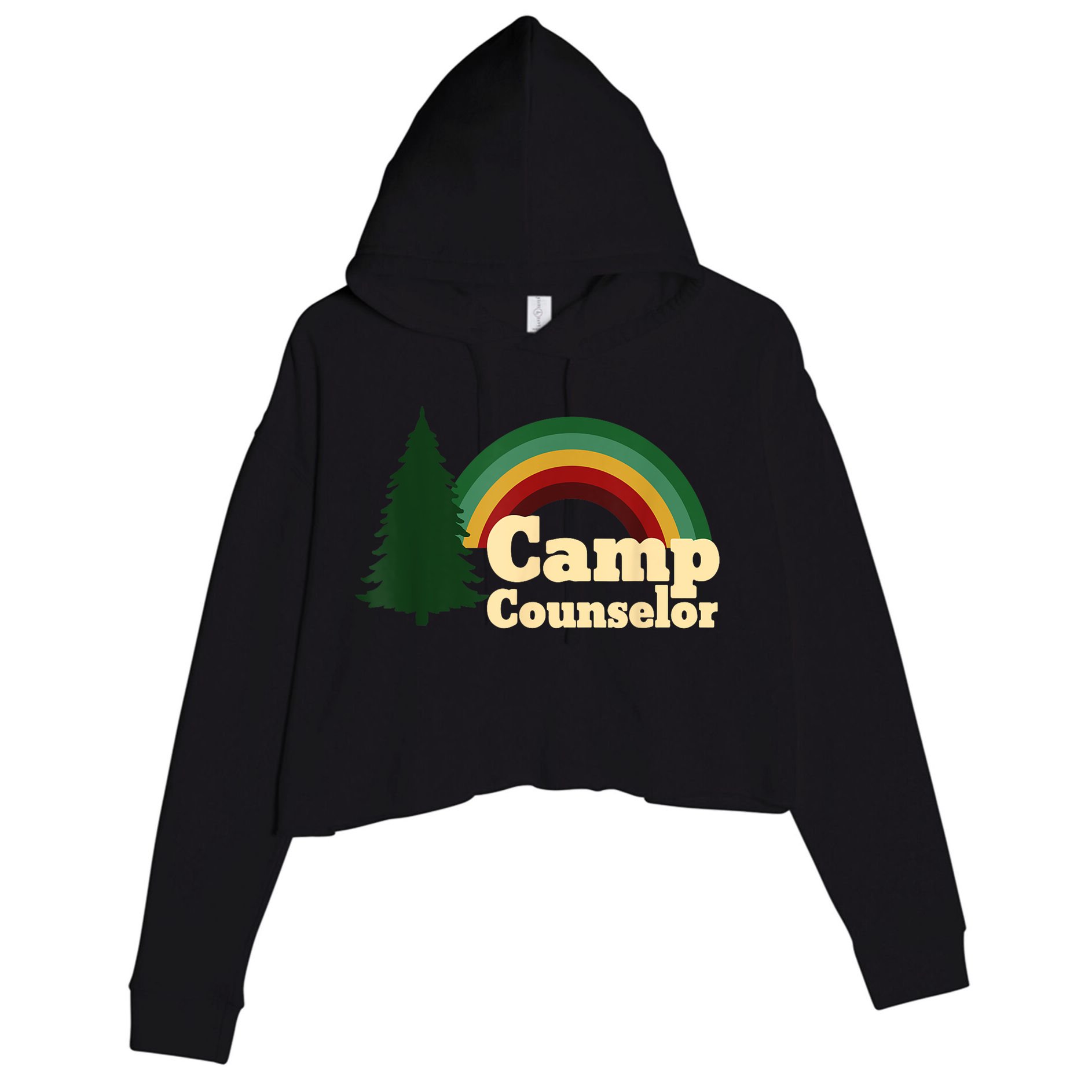 Retro Summer Staff Rainbow Camp Counselor Pine Tree Gift Crop Fleece Hoodie