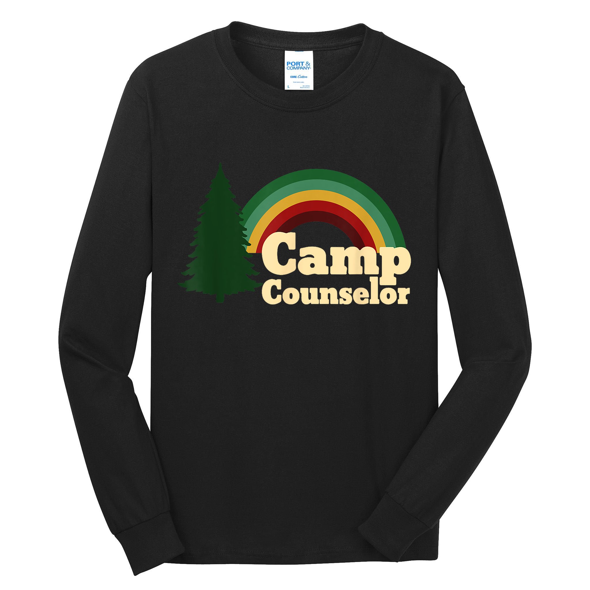 Retro Summer Staff Rainbow Camp Counselor Pine Tree Gift Tall Long Sleeve T-Shirt
