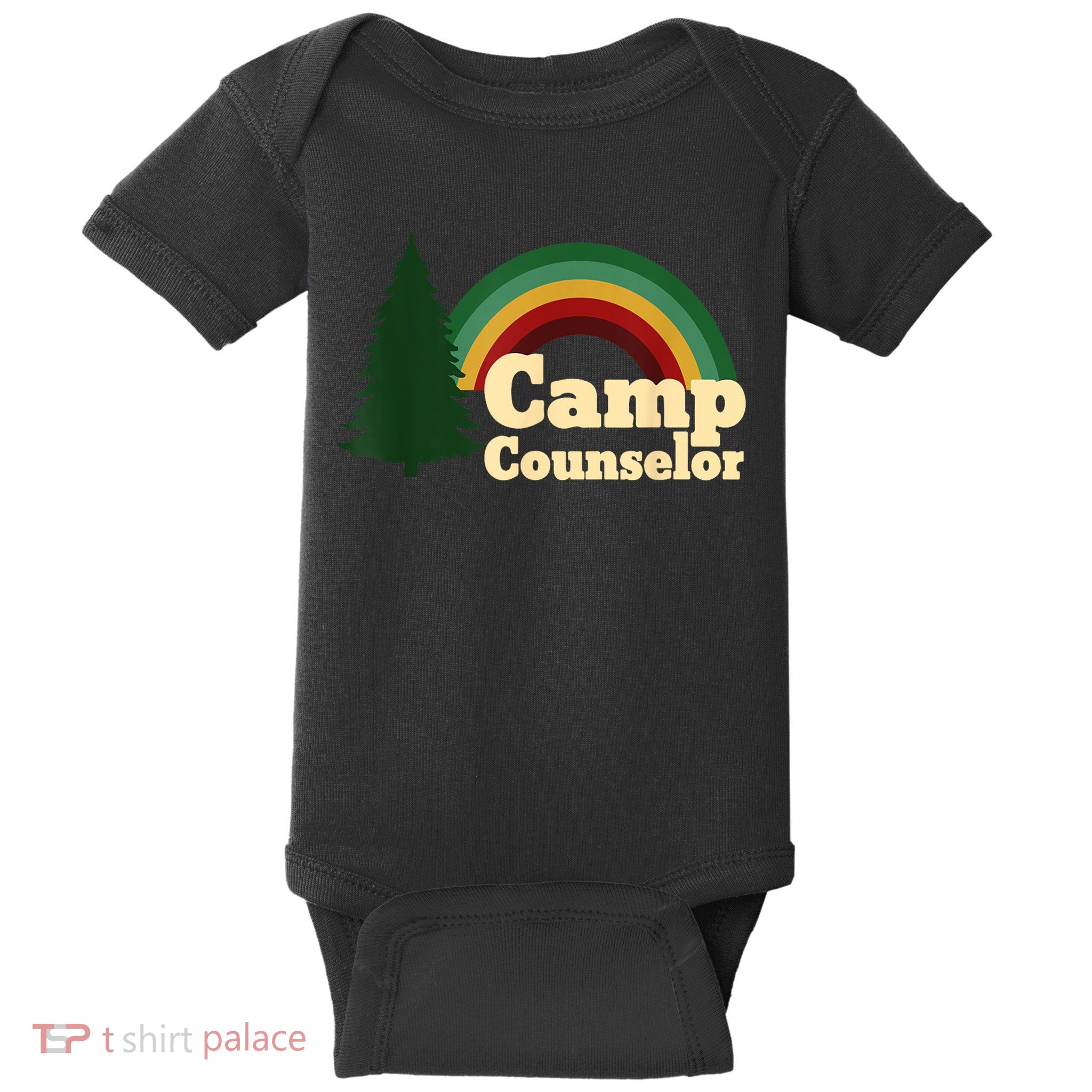 Retro Summer Staff Rainbow Camp Counselor Pine Tree Gift Baby Bodysuit