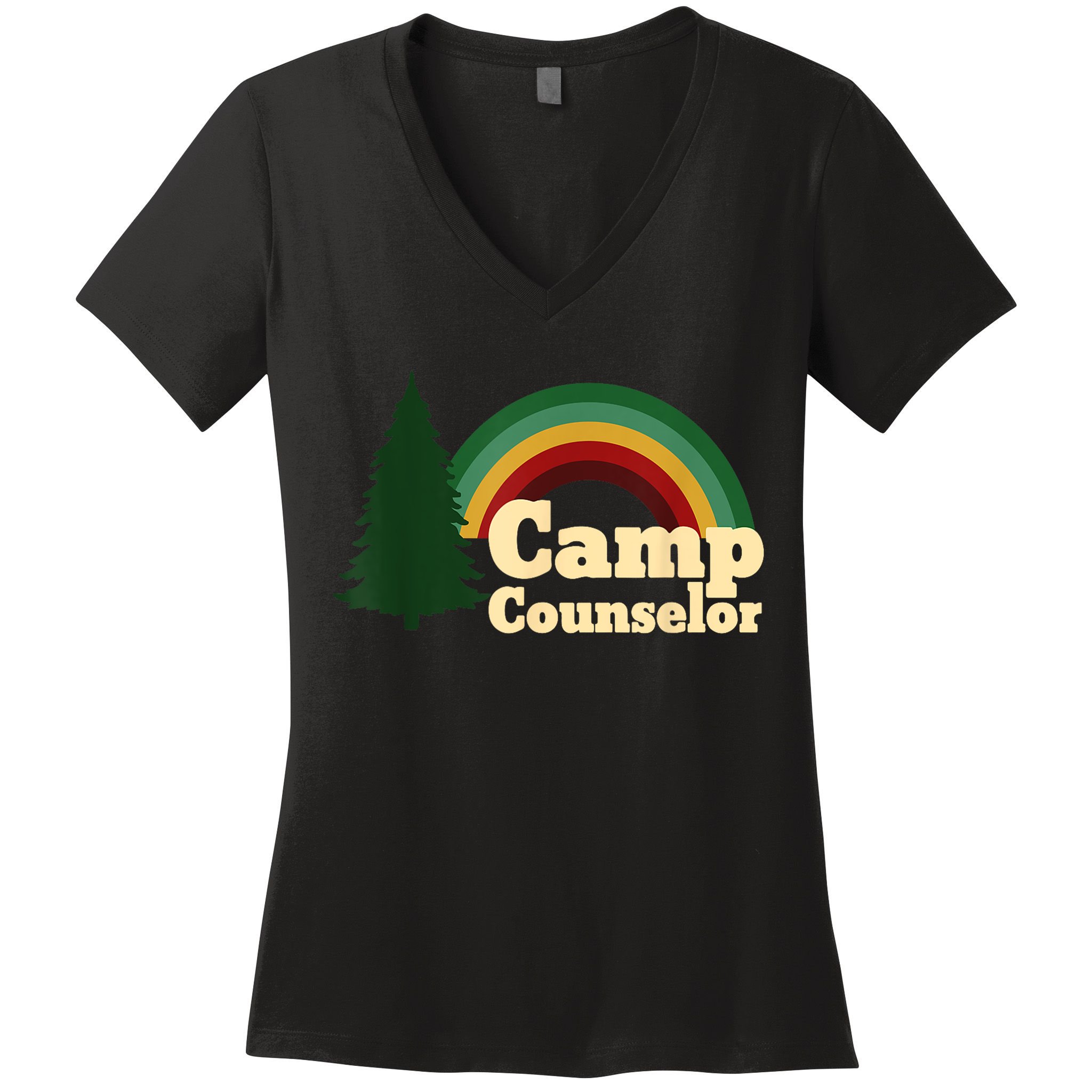 Retro Summer Staff Rainbow Camp Counselor Pine Tree Gift Women's V-Neck T-Shirt