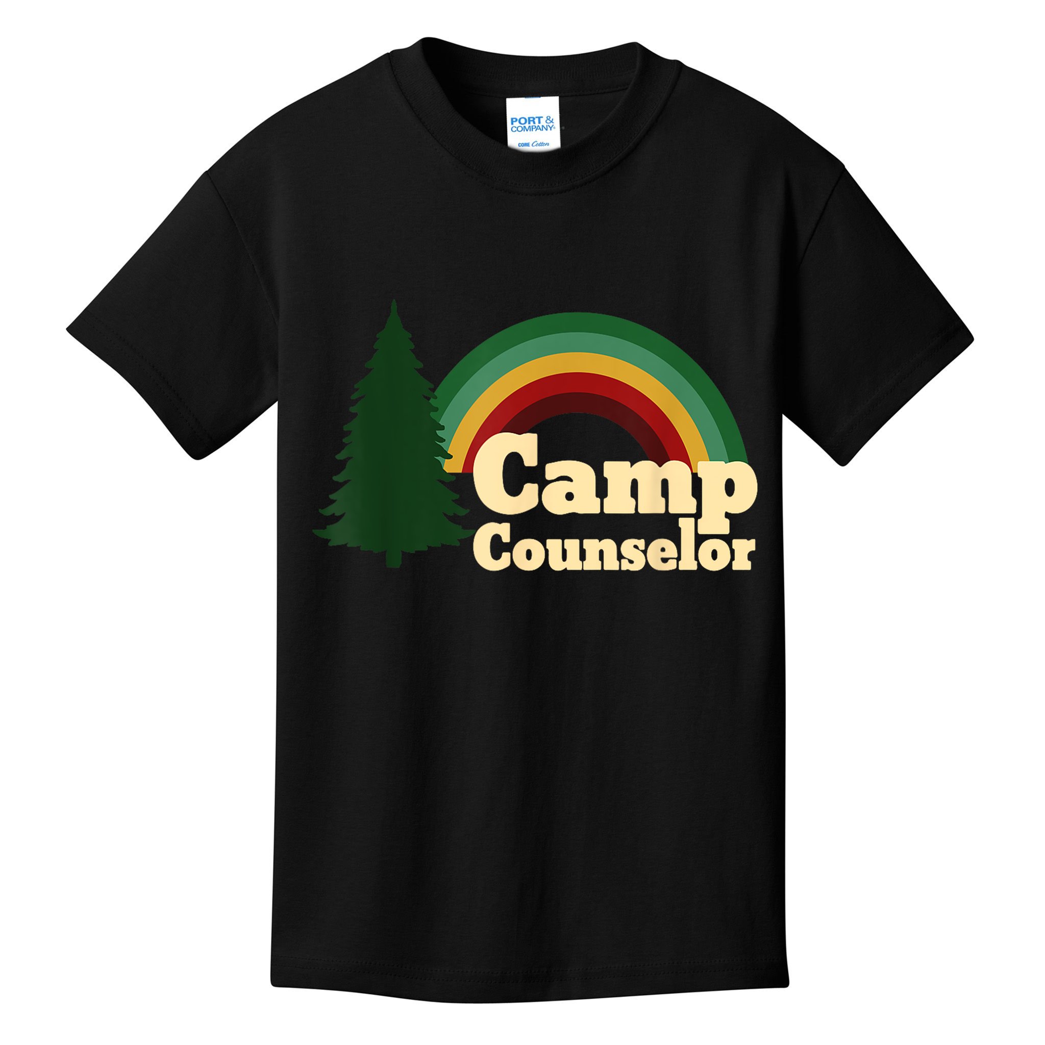 Retro Summer Staff Rainbow Camp Counselor Pine Tree Gift Kids T-Shirt