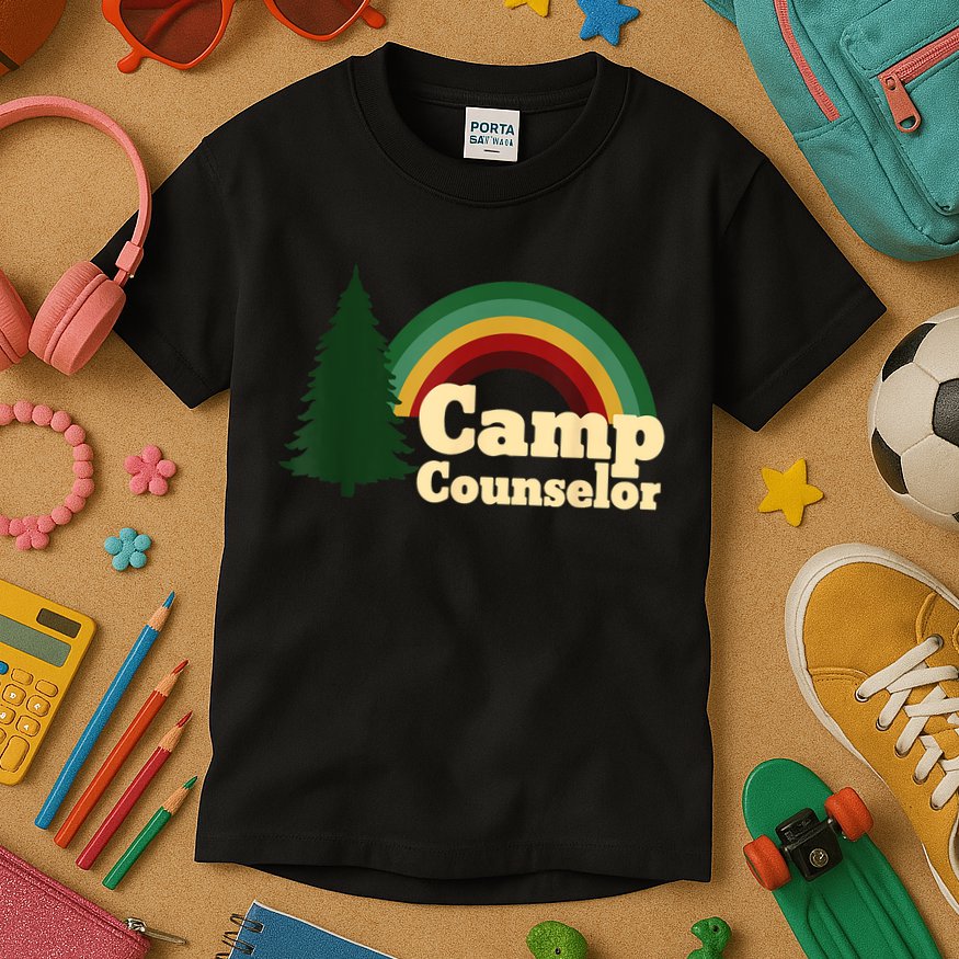 Retro Summer Staff Rainbow Camp Counselor Pine Tree Gift Kids T-Shirt