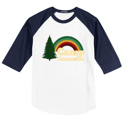 Retro Summer Staff Rainbow Camp Counselor Pine Tree Gift Baseball Sleeve Shirt