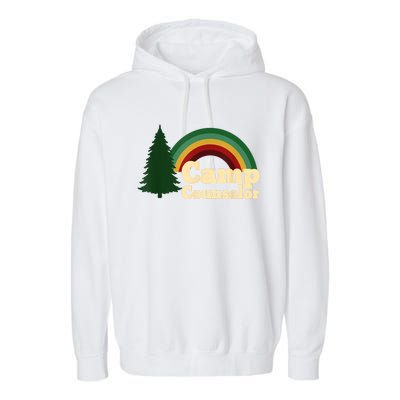 Retro Summer Staff Rainbow Camp Counselor Pine Tree Gift Garment-Dyed Fleece Hoodie