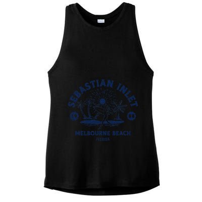 Retro Surfing Sebastian Inlet Melbourne Beach Florida Surf Ladies PosiCharge Tri-Blend Wicking Tank