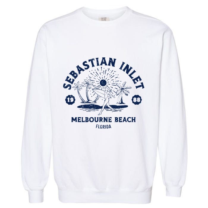 Retro Surfing Sebastian Inlet Melbourne Beach Florida Surf Garment-Dyed Sweatshirt