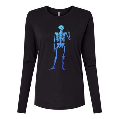 Rocker Skull Skeleton Hand Rock On Costume Funny Halloween Great Gift Womens Cotton Relaxed Long Sleeve T-Shirt