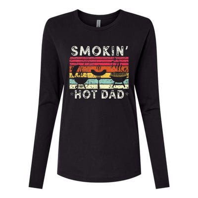 Retro Style Smokin' Hot Dad Funny BBQ Father's Day Womens Cotton Relaxed Long Sleeve T-Shirt