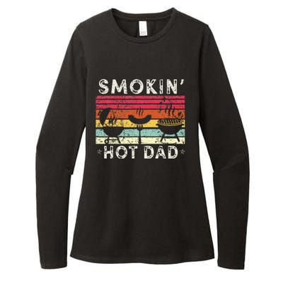 Retro Style Smokin' Hot Dad Funny BBQ Father's Day Womens CVC Long Sleeve Shirt