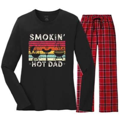 Retro Style Smokin' Hot Dad Funny BBQ Father's Day Women's Long Sleeve Flannel Pajama Set 