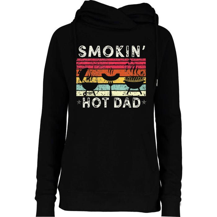 Retro Style Smokin' Hot Dad Funny BBQ Father's Day Womens Funnel Neck Pullover Hood