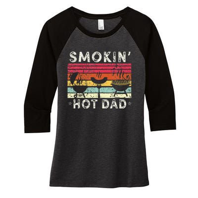 Retro Style Smokin' Hot Dad Funny BBQ Father's Day Women's Tri-Blend 3/4-Sleeve Raglan Shirt