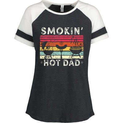 Retro Style Smokin' Hot Dad Funny BBQ Father's Day Enza Ladies Jersey Colorblock Tee