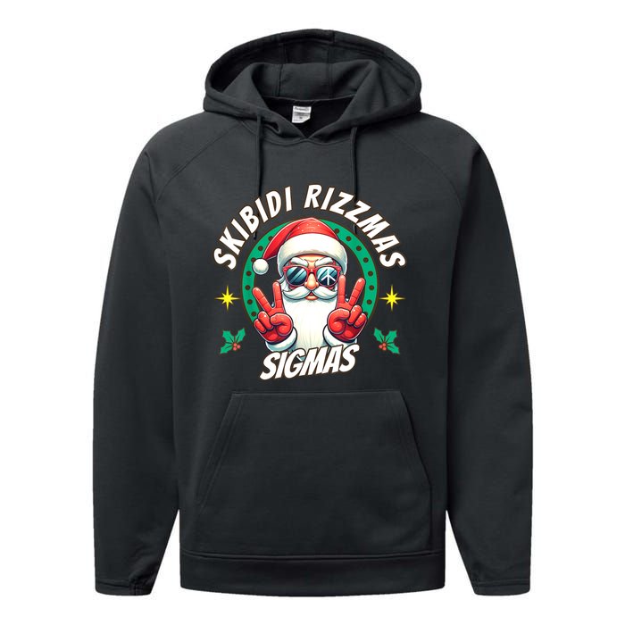 Rizzmas Sigmas Santa Peace Sign Performance Fleece Hoodie