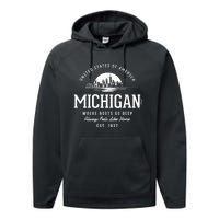 Retro Styled State Of Michigan Vintage Established Performance Fleece Hoodie