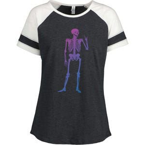 Rocker Skull Skeleton Hand Rock On Costume Funny Halloween Great Gift Enza Ladies Jersey Colorblock Tee