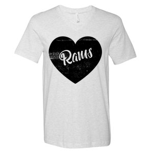 Rams School Sports Fan Team Spirit Cute Heart V-Neck T-Shirt