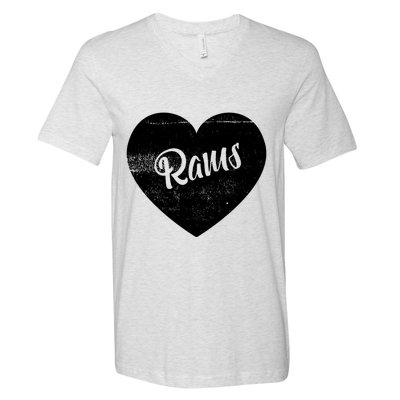 Rams School Sports Fan Team Spirit Cute Heart V-Neck T-Shirt
