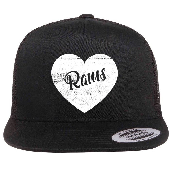 Rams School Sports Fan Team Spirit Cute Heart Flat Bill Trucker Hat