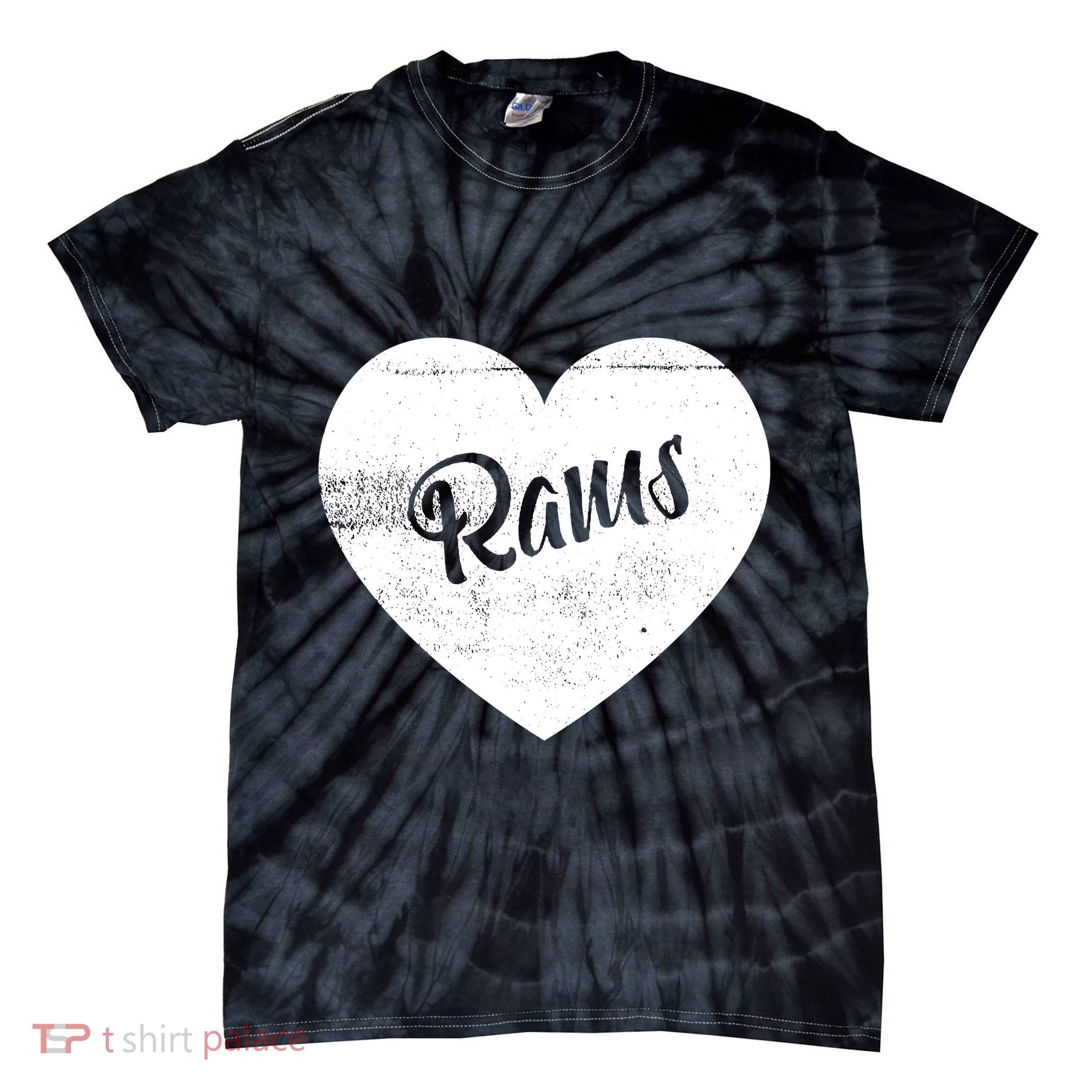 Rams School Sports Fan Team Spirit Cute Heart Tie-Dye T-Shirt