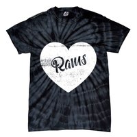 Rams School Sports Fan Team Spirit Cute Heart Tie-Dye T-Shirt