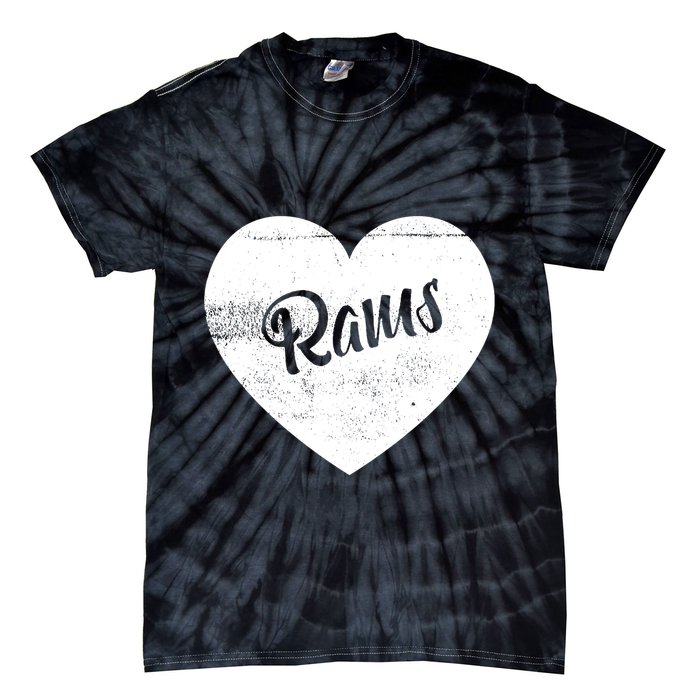 Rams School Sports Fan Team Spirit Cute Heart Tie-Dye T-Shirt