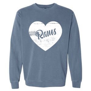 Rams School Sports Fan Team Spirit Cute Heart Garment-Dyed Sweatshirt