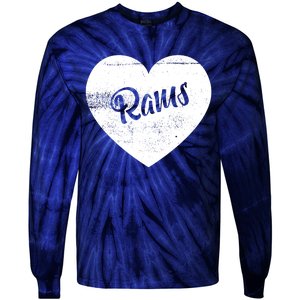 Rams School Sports Fan Team Spirit Cute Heart Tie-Dye Long Sleeve Shirt