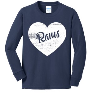 Rams School Sports Fan Team Spirit Cute Heart Kids Long Sleeve Shirt