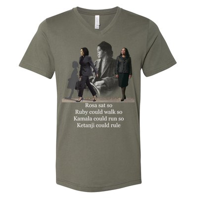 Rosa Sat So Ruby Could Walk So Kamala Could Run So Ketanji Could Rule V-Neck T-Shirt