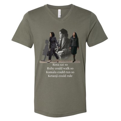 Rosa Sat So Ruby Could Walk So Kamala Could Run So Ketanji Could Rule V-Neck T-Shirt