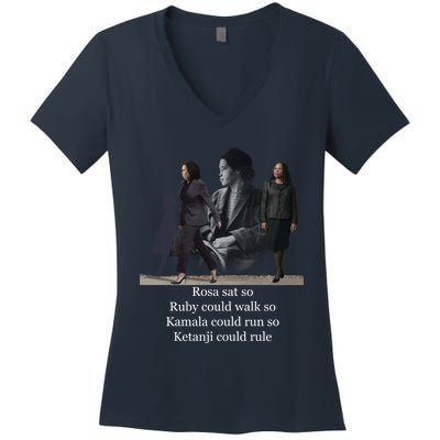 Rosa Sat So Ruby Could Walk So Kamala Could Run So Ketanji Could Rule Women's V-Neck T-Shirt