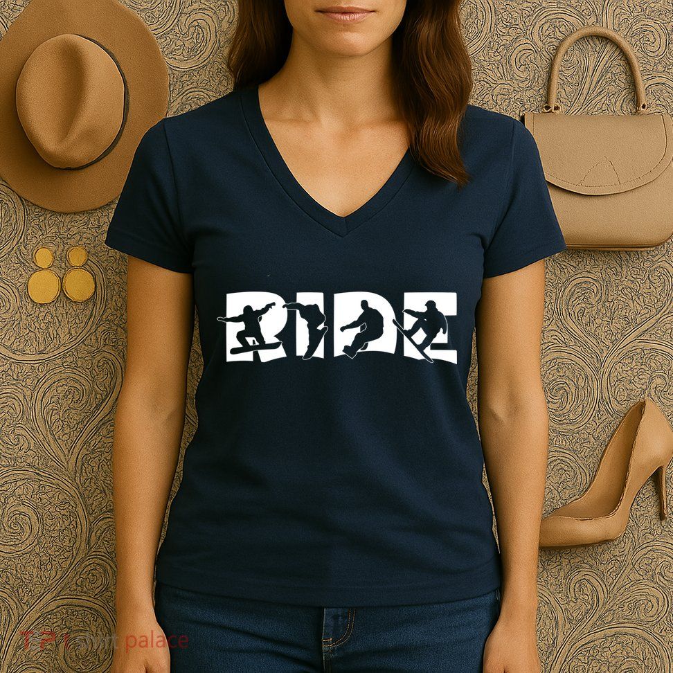 RIDE Snowboard, Silhouette Snowboarding Women's V-Neck T-Shirt