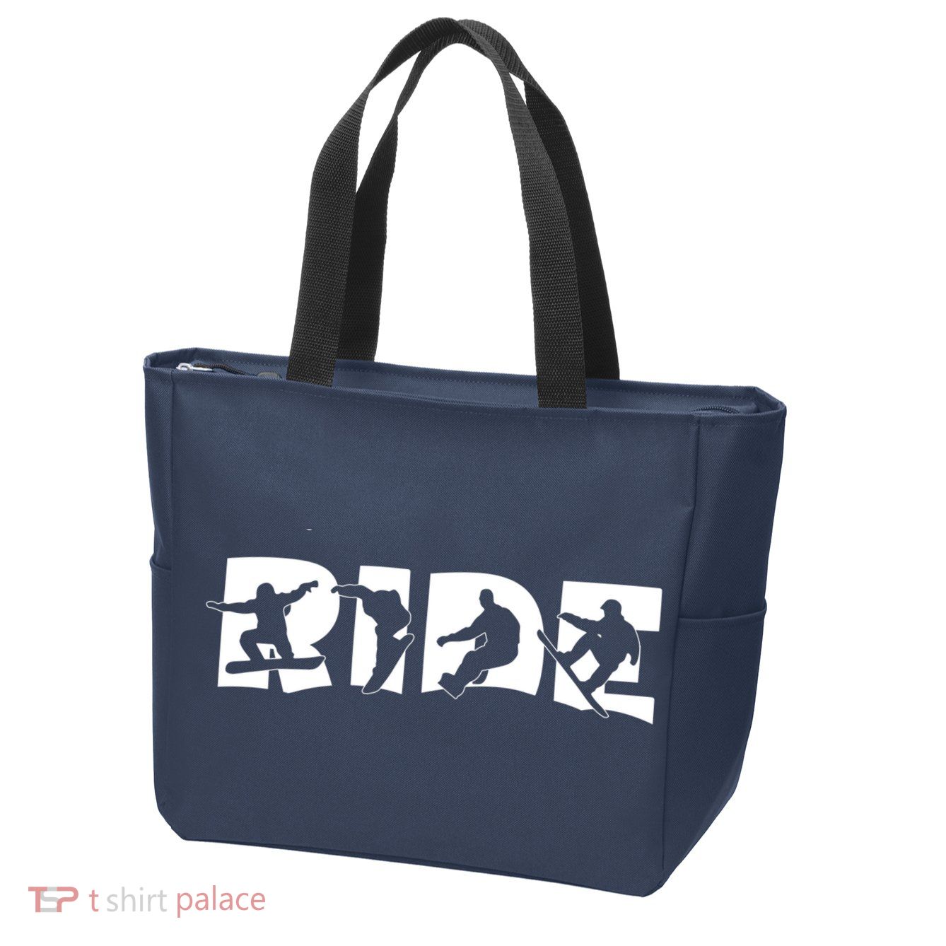 RIDE Snowboard, Silhouette Snowboarding Zip Tote Bag