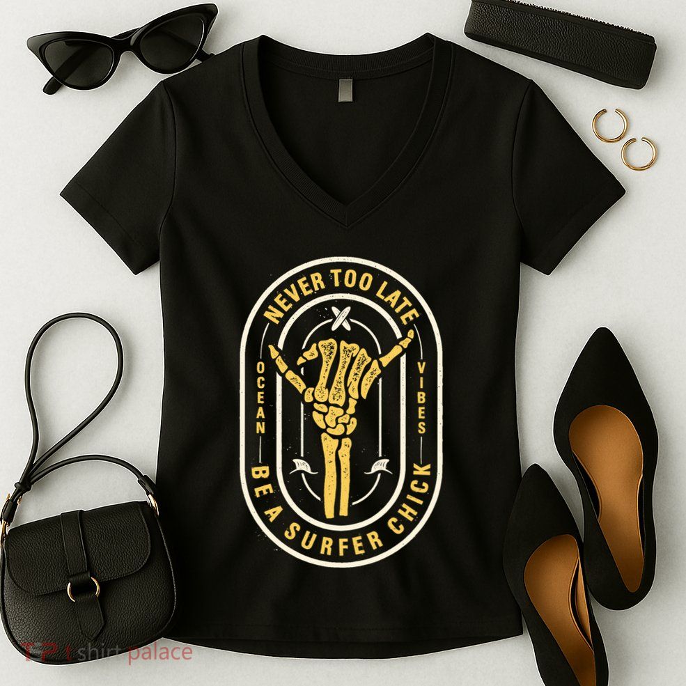 Retro Surfing Summer Logo Women's V-Neck T-Shirt