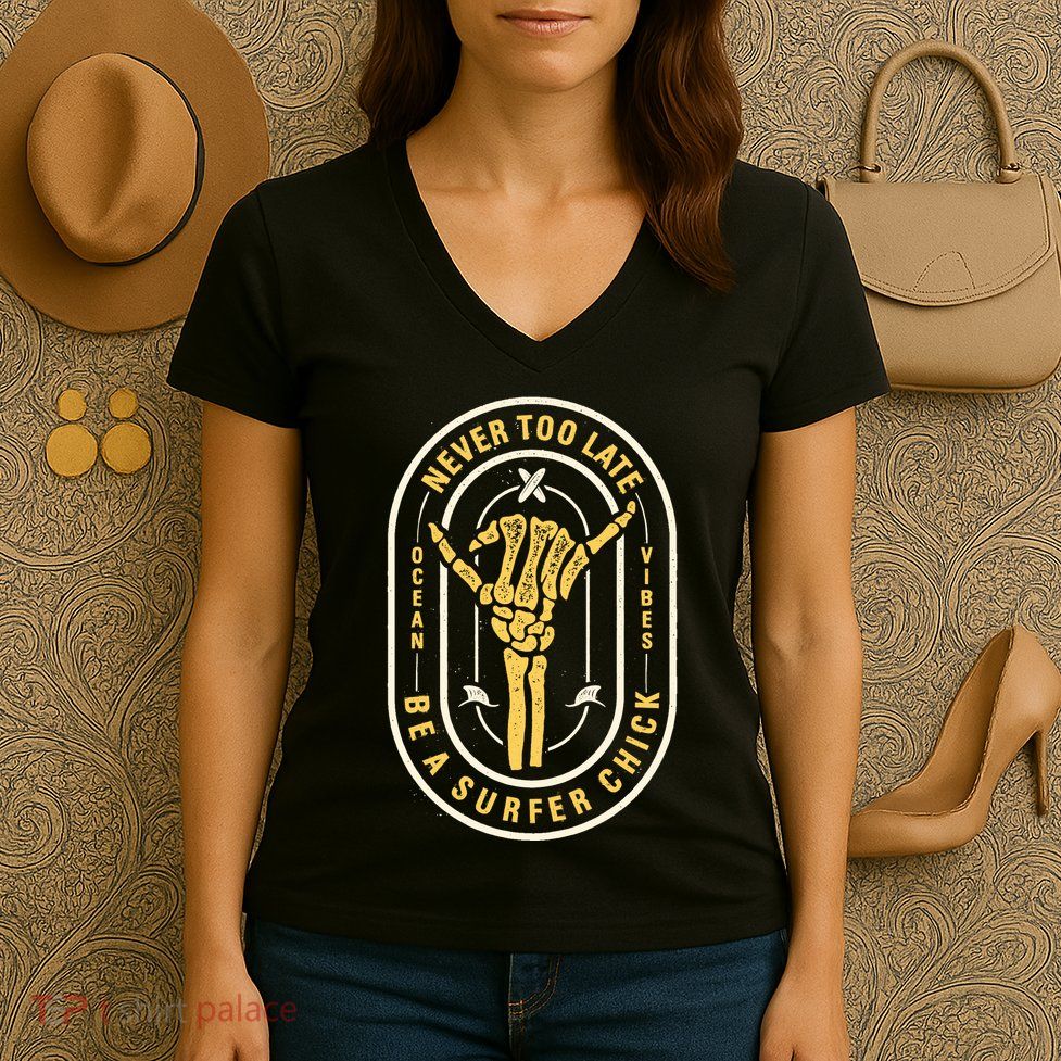Retro Surfing Summer Logo Women's V-Neck T-Shirt