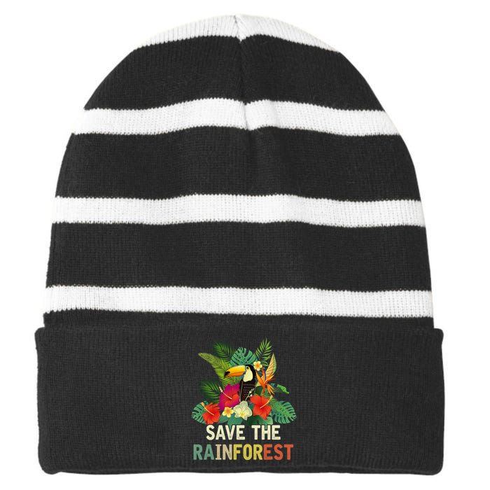 Retro Style Save The Rainforest Earth Day Gift Striped Beanie with Solid Band