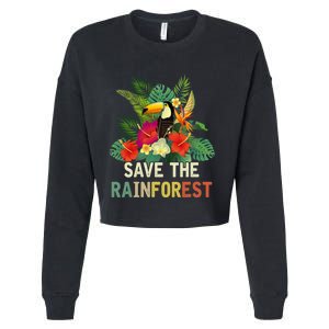 Retro Style Save The Rainforest Earth Day Gift Cropped Pullover Crew