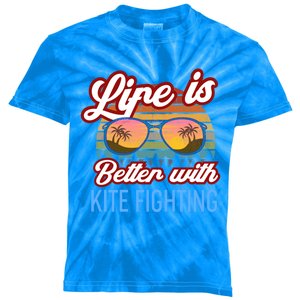 Retro Sunset Slogan / Life Is Better With Kite Fighting! Gift Kids Tie-Dye T-Shirt